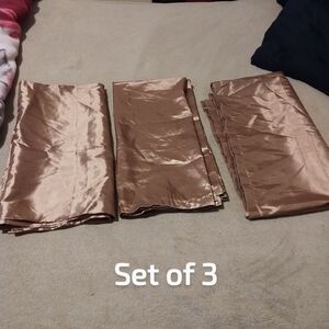 Set of 3 Bronze Satin Fabric Pieces Window Drapes